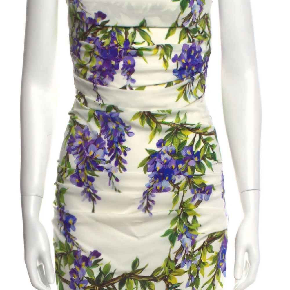 NWT - Dolce & Gabbana Wisteria Ruched Dress in White & Lavender - SIZE 48 - Picture 14 of 15